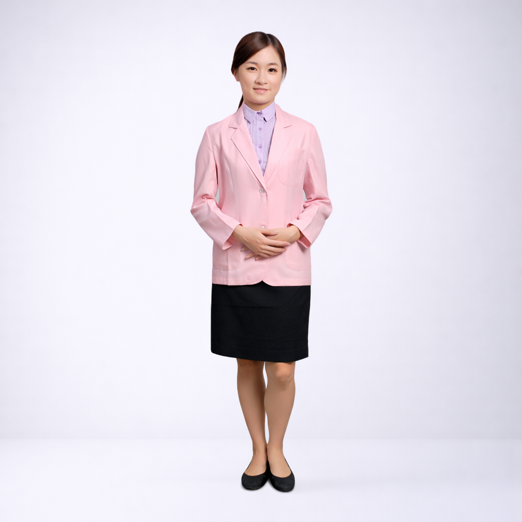 W33(預購)粉紅女西裝醫師服短袍