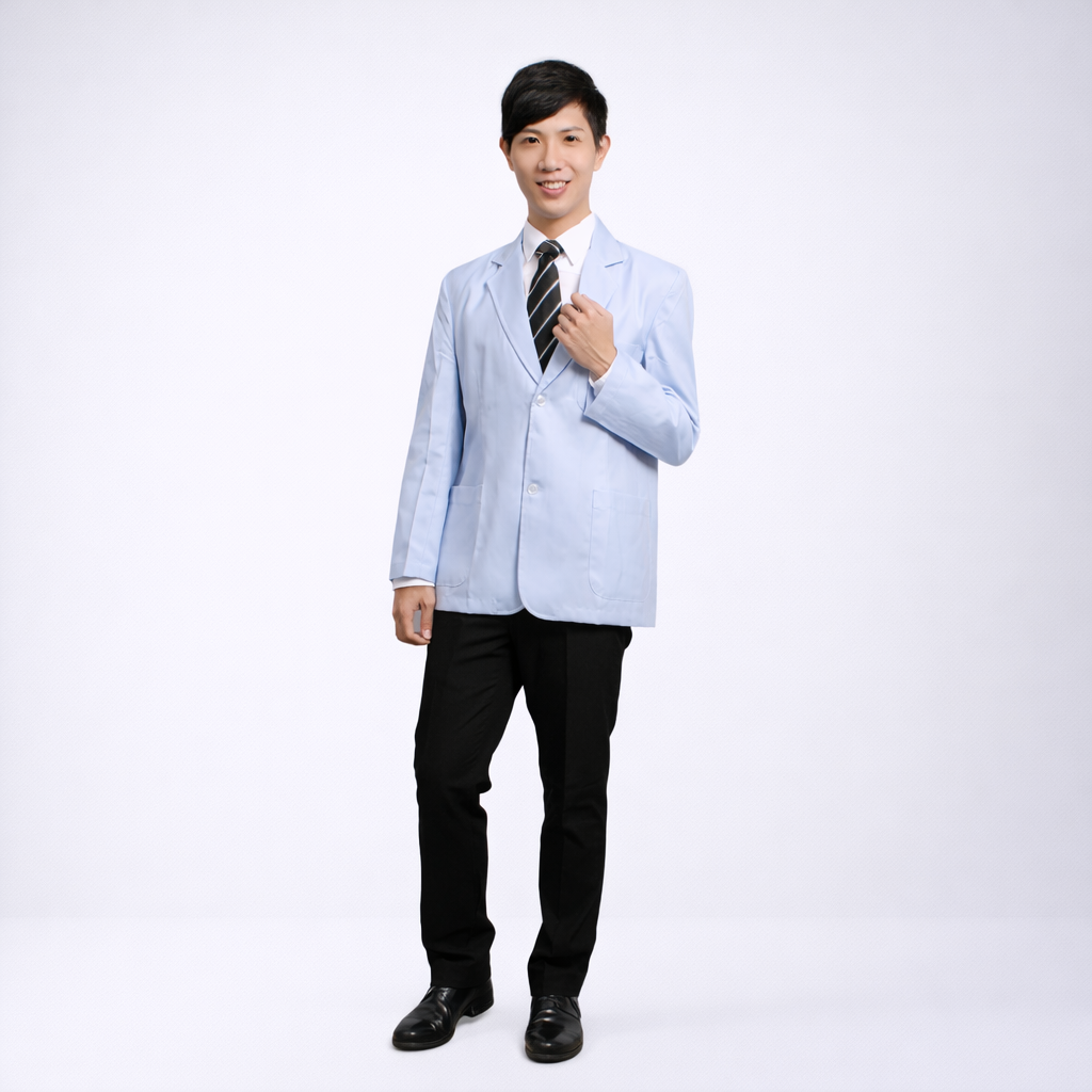 M22（預購）粉藍男西裝醫師服短袍