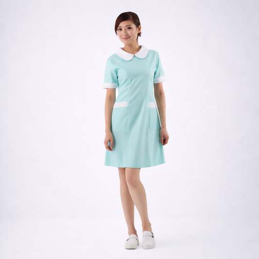 N103水青圓領後拉鍊護理師裙裝