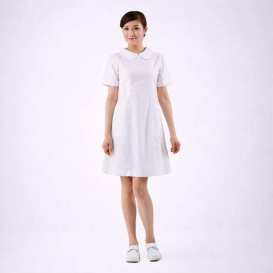 N103白色圓領後拉鍊護理師裙裝