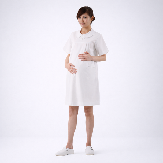 N118白色圓領後拉鍊孕婦裙裝