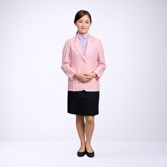 W33（預購）粉紅女西裝醫師服短袍